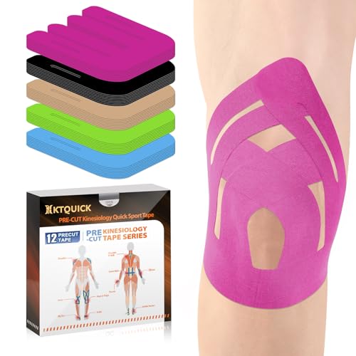 KTQUICK Precut Kinesiology Tape for Knees,12 PCS,20% Stronger Adhesive Pink - color: Pink, size: 12PCS