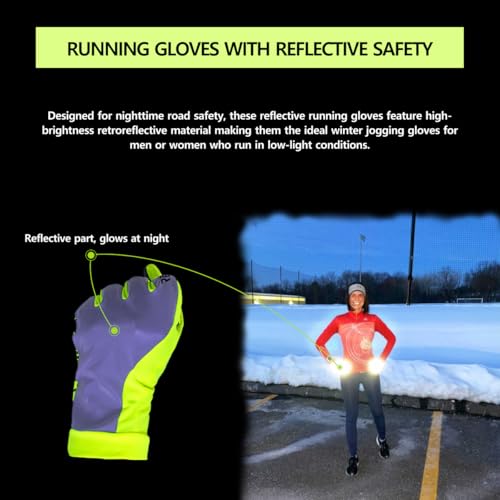 ReflecToes Reflective Winter Running Gloves, Hi Vis Neon Traffic Gloves Men - color: Yellow, size: Medium
