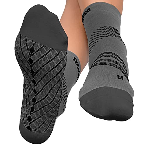 TechWare Pro Plantar Fasciitis Socks – Cushion Ankle Compression Socks Women & Men. Achilles Tendonitis Brace & Arch Support - color: Gray / Black, size: Large