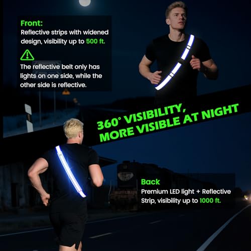 Reflective Sash Gear for Walking at Night,Flashing LED Reflective Belt Safety Lights for Walkers Night Dog Walking Biking Running,High Visibility Rechargeable With Wear 2 Ways for Men Women - color: Blue
