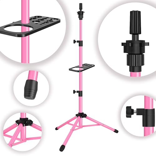 ZQIAN BEAUTY Wig Head Stand 50 Inch Metal Mannequin Head Stand for Hairdressing Training Head Adjustable Wig Stand Tripod with Tool Tray (Pink, Mannequin Head Not Included) - color: Pink, size: 50 Inch