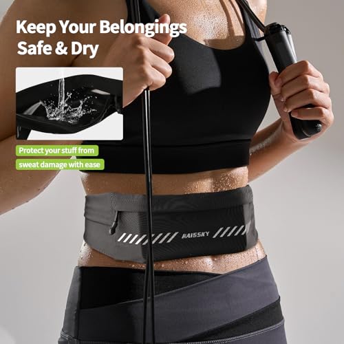 Slim Running Belt Fanny Pack for Men Women, Running Phone Holder, Waist Pack Runners Bag Money Belt with 3 Separate Pouch to Store Your Phone Key Money Safe, Waist Bag-Black - color: Black