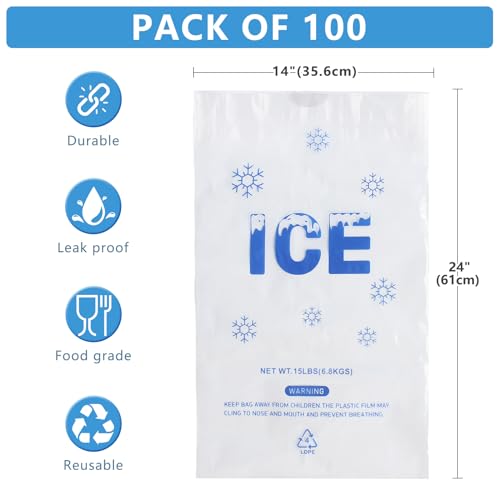 100 PACK 15 lb. Plastic Drawstring Ice Bags 14 x 24 Inch Heavy-Duty Plastic Ice Bags with Draw String (2.8mil Thickness) - style: 14x24inch(100pack)