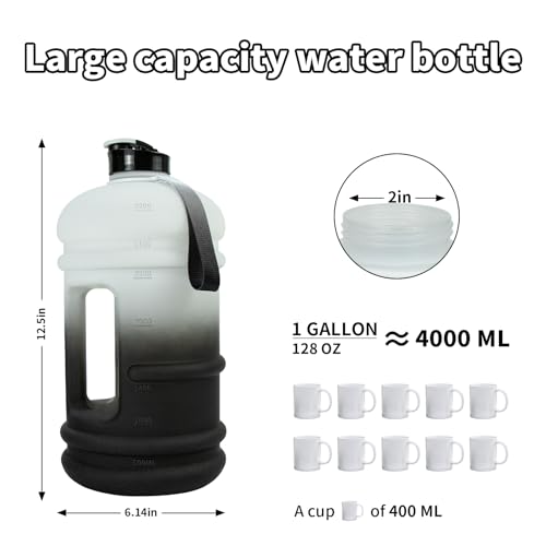 TOOFEEL Gallon Water Bottle - 128 oz with Flip Lid & Handle - BPA Free with Measurements - Black & White Gradient - color: Black and White, style: 128 oz water bottle