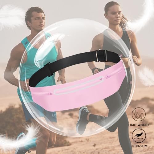 Fanny Packs for Women,Waterproof Fanny Pack for Men,Adjustable Running Belt Waist Pack Slim Expandable Pocket Belt Bag,iPhone Running Holder Cell Phone Elastic Waist Pouch Bag Light Pink - color: 03-Pink with 3 Pockets