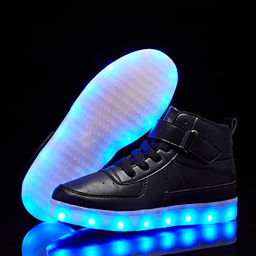 Kids LED Light up Shoes USB Charging Flashing Light Up High-top Sneakers for Boys and Girls Child Unisex - color: Black, size: 8.5 Toddler