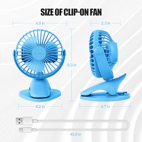 Portable Clip Fan Battery Operated,3 Speeds USB Rechargeable Mini Table Fan with Strong Airflow,360°Rotation Ultra Quiet Personal Desk Fan for Home Office Bedroom Dorm Stroller Camping - Blue - color: Blue