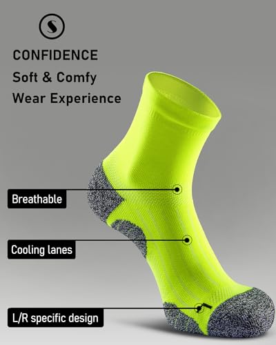 Quarter Compression Socks for Men Women, Cushioned Running Hiking Socks - color: Hi-viz Yellow (4 Pairs), size: Small