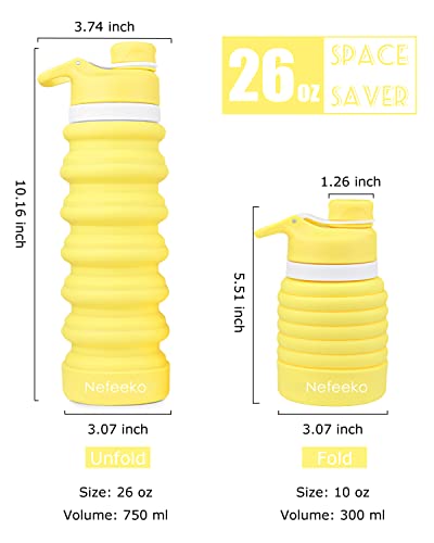 Nefeeko Collapsible Water Bottle, 26oz Silicone Foldable Water Bottles - color: L