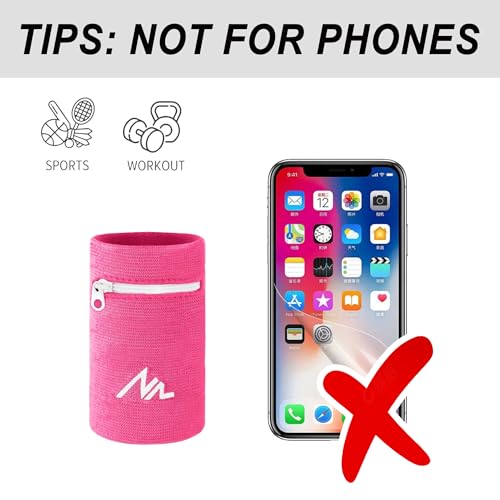 NEWZILL Wrist Wallet Wristband with Zipper for Men & Women, Cotton - color: Pink, size: Large