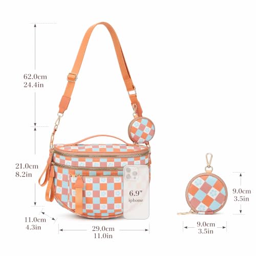 Makes Checkered Crossbody Bag Bum Bag for Women with Pouch - color: Triorange Checkered
