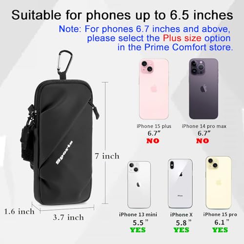 Prime Comfort Phone Holder Arm Band, Small Crossbody Shoulder Holsters Bag with Arm Bands, Fits iPhone and Android, Use for Running, Walking, Hiking & Biking (6.7 Inches, Black) - color: BLACK