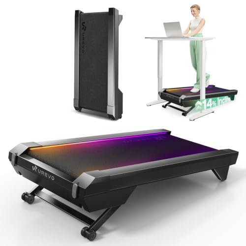 UREVO CyberPad Smart Walking Pad with 14% Auto Incline, Brushless Motorized Under Desk Treadmill for Home Office Fitness, Elegant Speed Lights, Spacious Surface, Digital Controller, AI-Powered App - color: Black