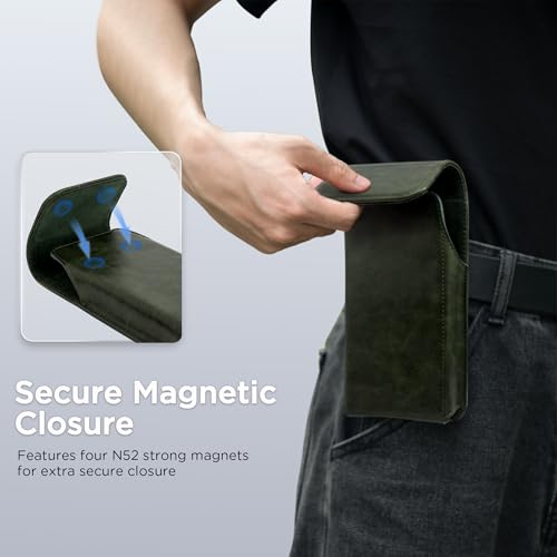 Holster for iPhone 17, 17 Pro, 16, 16 Pro, 15, 15 Pro, 14, 14 Pro, 13, 13 Pro, 12, Galaxy S25, S24, S23, Premium Leather Pouch with Belt Clip Phone Holster Belt Case, Green -M - color: Green, size: Medium