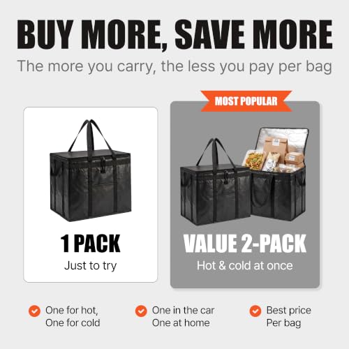NZ home Insulated Food Delivery Bag, Grocery Cooler & Catering Tote - color: Black, size: 2XL (PRO)