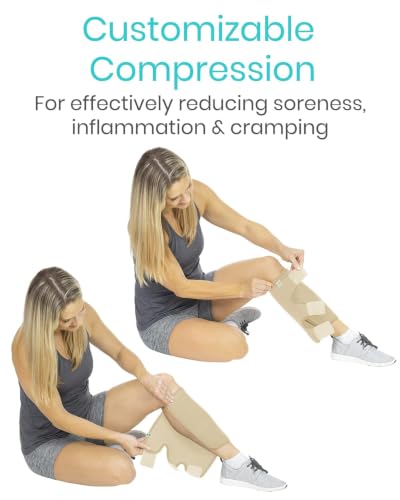 Vive Calf Brace - Adjustable Shin Splint Support - Lower Leg Compression Wrap Increases Circulation, Reduces Muscle Swelling - Calf Sleeve for Men and Women - Pain Relief (Beige) - color: Beige