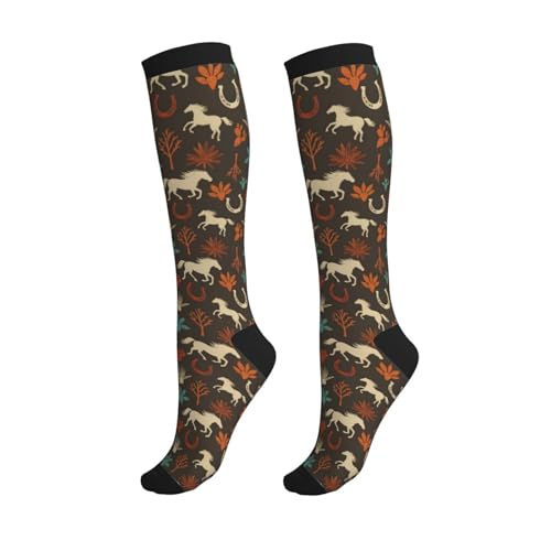 Patterned Knee High Socks for Women Men Athletic Running Travel Work - color: Western Horse