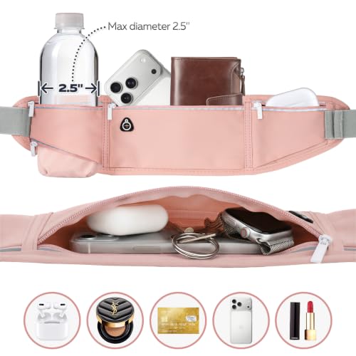 Slim Running Belt with Water Bottle Holder, Workout Fanny Pack for Men Women, Runner Marathon Jogging Belt Bag with Phone Holder, Running Waist Bag Runners Essentials, Hydration Fanny Pack - Pink - color: Pink- Bottle holder