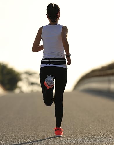 Slim Running Belt - Dual Pocket Waterproof Pouch for All Phones - color: Black (Dual Pocket)