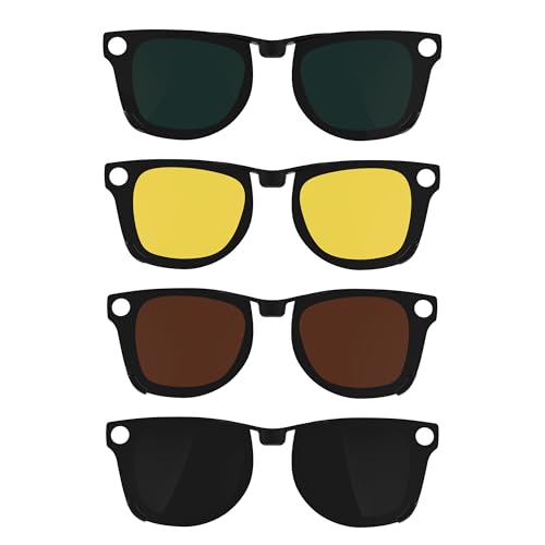 HIBLOKS 4Pcs Polarized Clip for Ray-Ban Meta Wayfarer (RW4008/RW4012 53-22) - size: Size L Black+Green+Brown+Yellow (4Pcs)