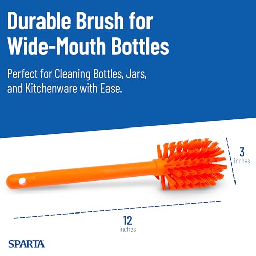 SPARTA 12 Inch Bottle Brush with Polyester Bristles and Plastic Handle, Color Coded, Large Round Head Cleaner for Bottles Jars and Food Service Equipment, Orange - color: Tan