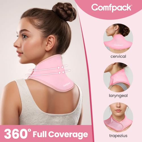 Comfpack Neck Ice Pack Wrap, Flexible Gel Neck Cooling Pack for Pain Relief, Cervical Injury Hot Cold Compression Therapy for Sport Injury, Swelling, Inflammation - color: Pink