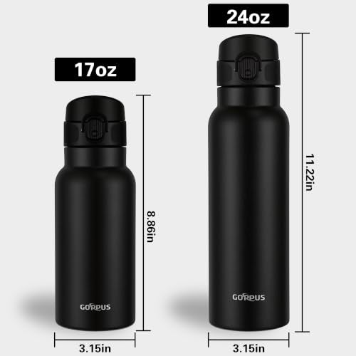 GOPPUS 17oz Insulated Water Bottle with Leak-Proof Flip Lid & Carry Handle,Double-Wall Stainless Steel Bottle for School,Outdoor,and the Gym（Black） - color: Black