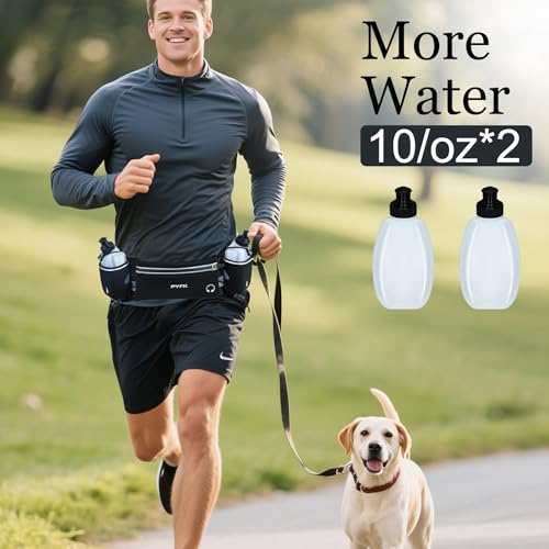 PYFK Running Belt with Water Bottles, Hydration Belt for Men and Women, Water Bottle Holder Running Pouch Water Belt, Fanny Pack Fits 7 inches Phones, Waist pack for Runner Jogging - color: Black Reflective