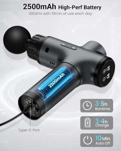 Massage Gun, Deep Tissue Percussion Massager 30 Speeds for Pain Relief - color: Gray