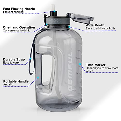 GEMFUL 3L Water Bottle with Measurements & Straw 100oz Leakproof Jug (Grey) - color: Grey, size: 3 L