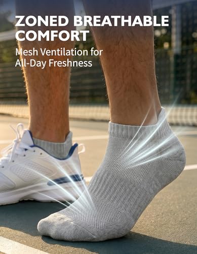 CLOSEMATE Mens Athletic Ankle Socks Cushioned Cotton 7 Pairs - color: 7grey, size: 7-9