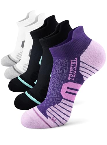 Trusiel Ankle Compression Socks for Women Running Moisture Wicking 5 Pairs - color: Black Purple White, size: 6-9