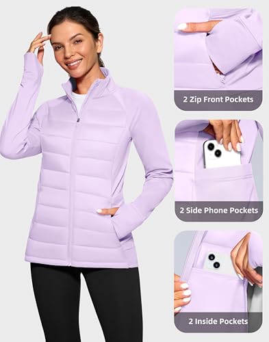 G Gradual Women's Running Fleece Lined Jackets 6 Pockets Lightweight Water Resistant Puffer Jacket for Hiking Travel - color: Purple Rose, size: XX-Large