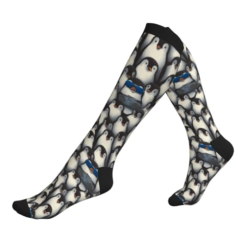 Compression Socks Women Knee High Support Circulation Stockings for Running Cycling Flying - color: Penguin