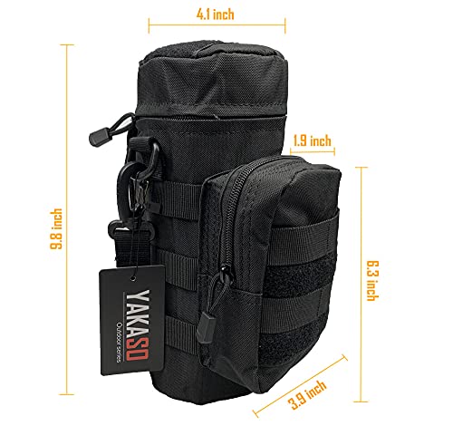 Tactical Molle Water Bottle Holder Pouch Hydration Carrier Bag Tactical EDC Water Bottle Carrier with Detachable Shoulder Strap for Hiking Camping Outdoor Sport Travel - color: Black