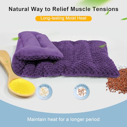 Microwave Heating Pad 16x7 inches Microwavable Heat Pack for Muscle Pain Relief Moist Rice Clay Bean Bag Pack Heat Therapy for Shoulders, Lower Back, Abdomen Cramps Hot Cold Compress Reusable 1.8 LBS - color: Purple