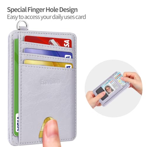 Slim Minimalist Front Pocket Wallet, RFID Blocking Credit Card Holder Wallet with Integrated D-Shackle for Men Women - color: Glossy Violet Pale