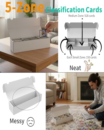 Card Box,Trading Card Storage Card Box with 5-Compartment, Glossy White Box - size: 6 piece 14in for Cards