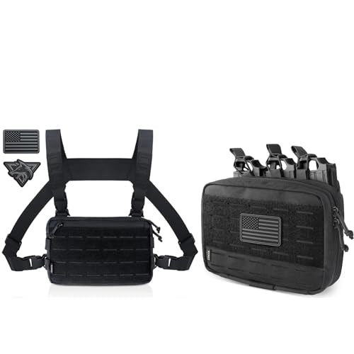 WYNEX Tactical Chest Rig Pack for Men, Running Chest Bag with Front Loop Airsoft, WYNEX Tactical Mag Pouch, Molle Admin Pouch of Laser Cut