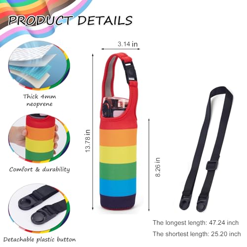 Rainbow Neoprene Bottle Holder, Adjustable Crossbody Bottle Pouch - size: Extra Large - 24oz/750ml