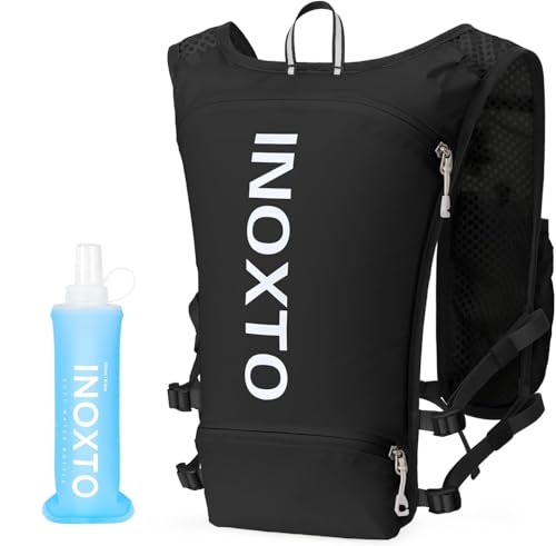 INOXTO Running Hydration Vest ,Lightweight Insulated Pack with 250ml Soft Flask Daypack for Hiking Trail Running Cycling Race Marathon for Women Men (Black, Standard)