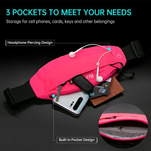 Long Keeper Running Reflective Belt Women Men Sport Walking Waist Pack Phone Holder Travelling Hiking Workout Gym Fanny Pack (Rose Red) - color: Rose Red
