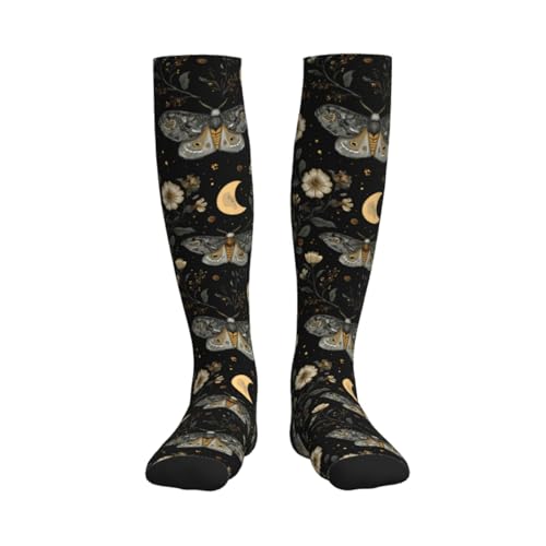 Cute Compression Socks Knee High Support Stockings Women Men - color: Moth Flower Moon