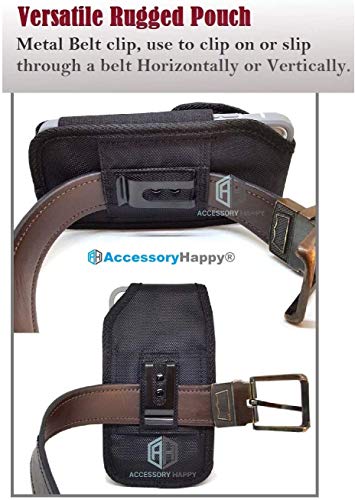 AH Military Grade Case w/Storage Pocket, Compatible w/iPhone 12 Pro Max iPhone 8 Plus,7 Plus iPhone16 Plus 16 Pro Cell Phone Nylon Belt Holster Carrying Bag Fits Phone w/Thick CASE (Large) - color: BLACK, size: Large (6.8 X 3.5 X 0.7 in)