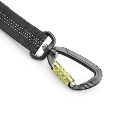 Tuff Mutt Hands-Free Waist Leash for Dog Walking, Running and Hiking, Carabiner Clip, Adjustable Belt with Double Handle, Reflective Bungee Design for Large & Medium Dogs - color: Carabiner/Green