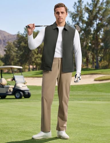 BGOWATU Men's Golf Vest Casual Windproof Sleeveless Jacket 3 Zip Pockets - color: Charcoal Grey, size: Small