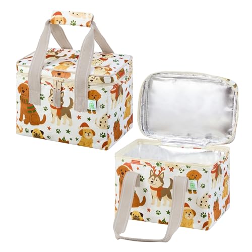 VENO 2 Pack Insulated Lunch Bags, 12 Can, Water-Resistant, Holiday Pups - color: Holiday Pups, size: 10.63"W x 8"H x 6.7"D - 2 Pack