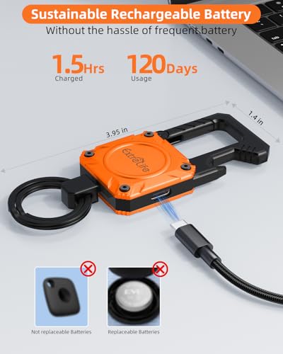ExtreLife Keychain, Works with Apple Find My, Bottle Opener, Carabiner Car Key Chains with Gps Tracker - color: Sunset Orange