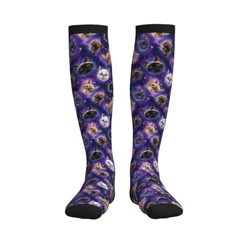 Compression Socks Women Knee High Support Circulation Stockings for Running Cycling Flying - color: Galaxy Cat