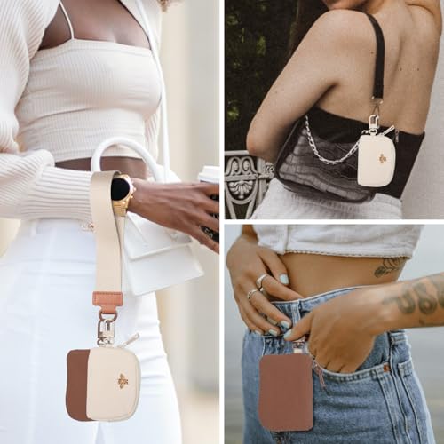 COOLANS Mini Wristlet Wallets Dual Pouch,Around Wristlet Handbag Wallet for Women Zip Cards Holder,Wristlet Bracelet Purse - color: Brown&white